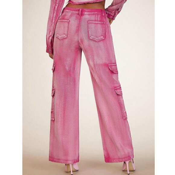 Contemporary Flap Pocket Cargo Jeans Pink - Picture 6 of 7